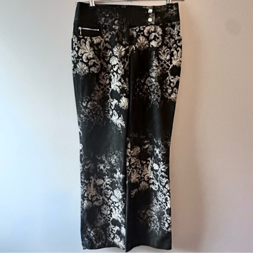 Margaret M Damask Floral Print Black  Womens Boot Cut Pants Size 8